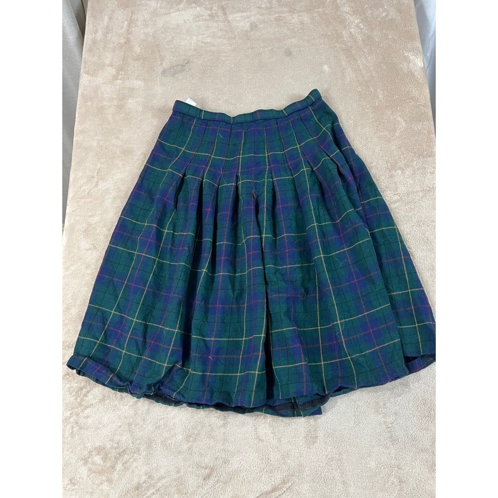 Vintage Pendleton Skirt Women's 14W Green Plaid Pleated 100% Wool Tartan EUC